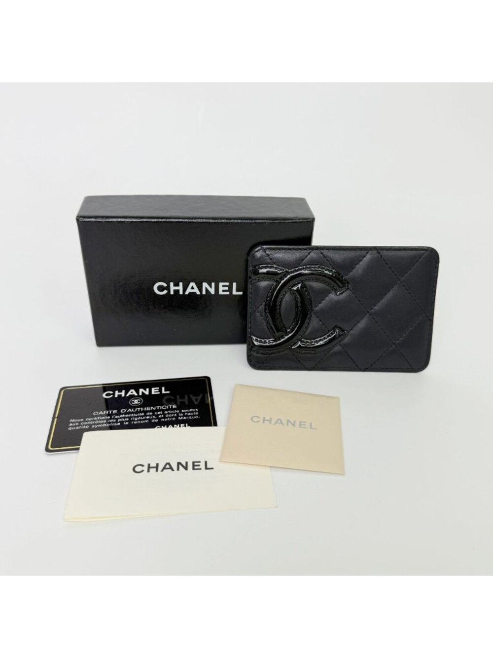 Chanel CC Logo Quilted Card Case Leather Black Vintage